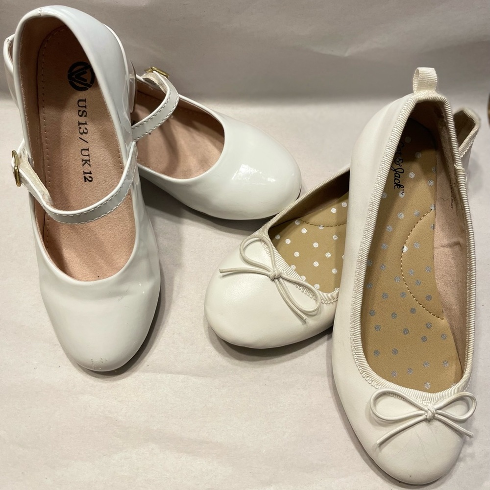 White Mixin Girls Mary Jane Dress Shoe and Cat & Jack Ballerina Shoe Size 13Y